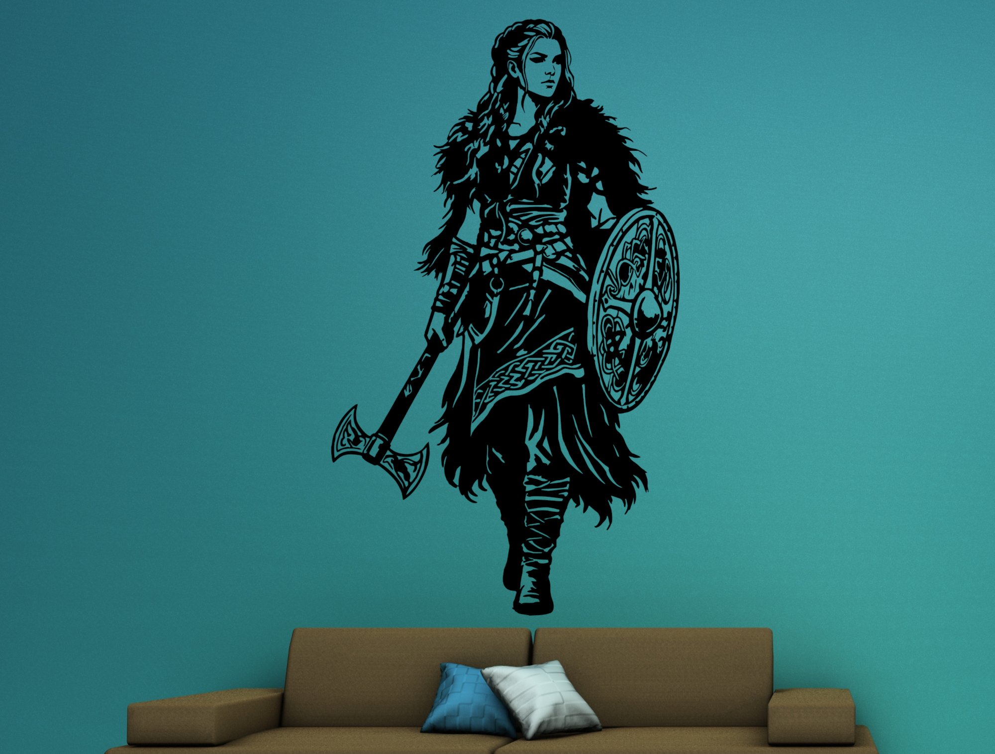 46395 Wikinger-Maid mit Schild und Axt Mein-Motiv Wandtattoo